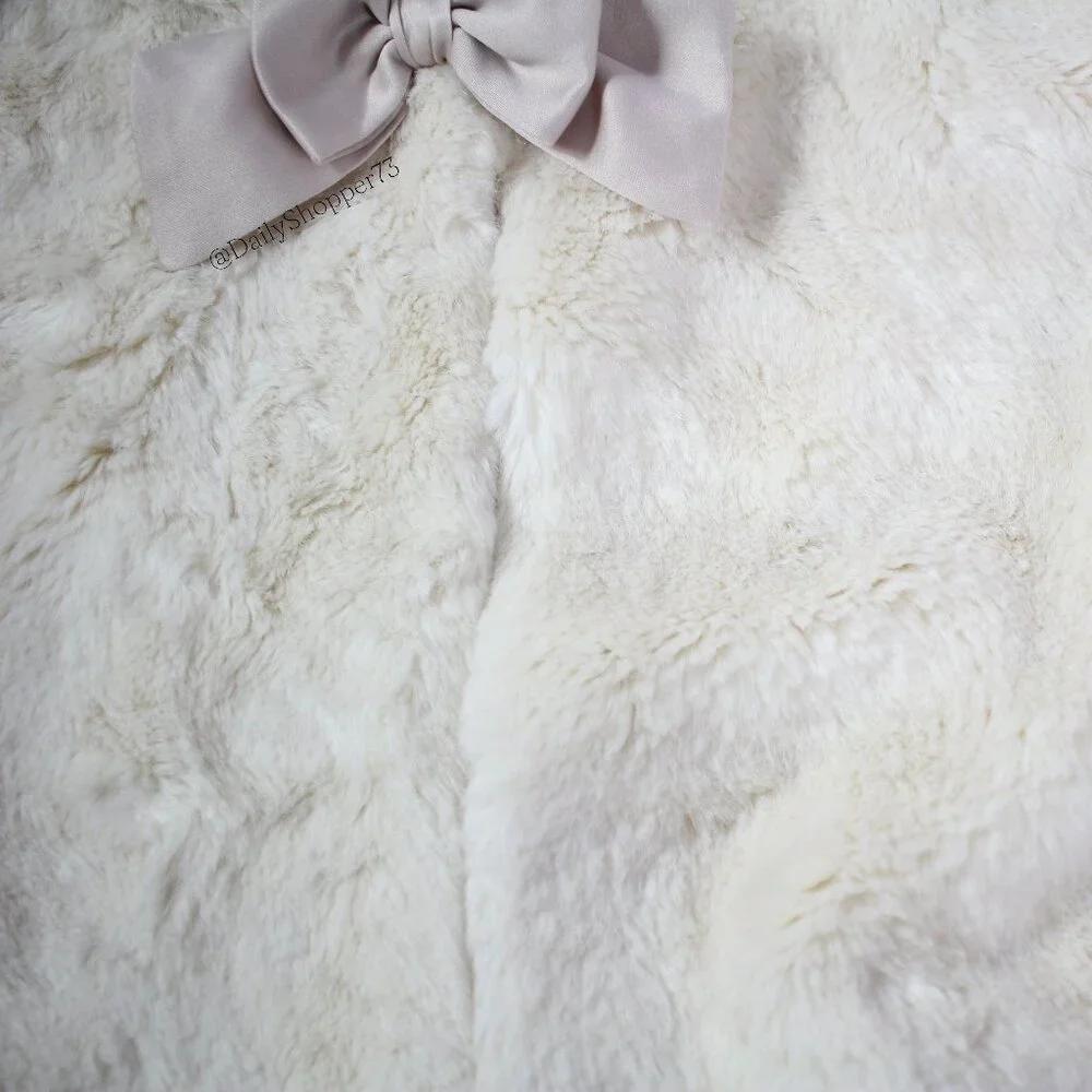 Monsoon Girls' Ivory Faux Fur Hooded Cape w/ Semi-Matte Satin Bow